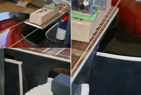 Zuerst muss aber der Neck in den Korpus geleimt werden.