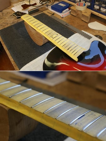 Vor dem Komplettieren werden die Bundkronen noch abgerichtet.