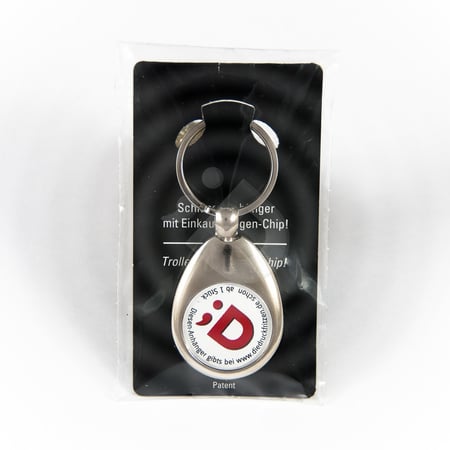 Schlüsselanhänger mit Einkaufswagen Chip im Tütchen verpackt