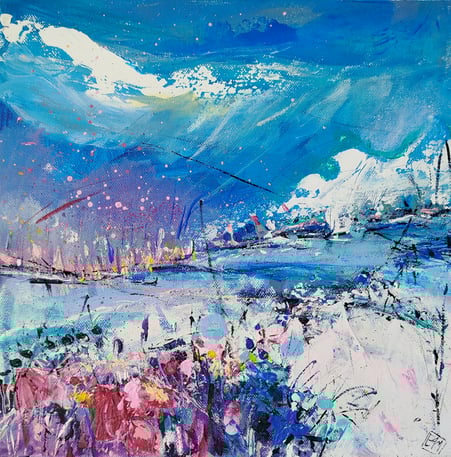 Elisabeth Augendre artiste peintre en Ariège acrylique originale impressionnisme promenade au bord de l'eau 1