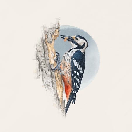 Ornithologische Illustration von einem Weissrückenspecht © Michael Stünzi