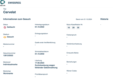 (Screenshot: IGE / Markendatenbank)