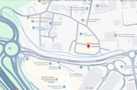 Karte mit Standort des alesafashion Showrooms in Kriens, nahe der Autobahnausfahrt Luzern-Horw