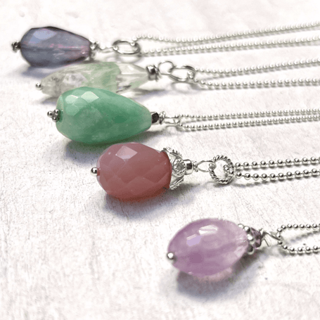 Ketten mit Edelstein Anhänger in silber - Amethyst, Amazonit und Fluorit 