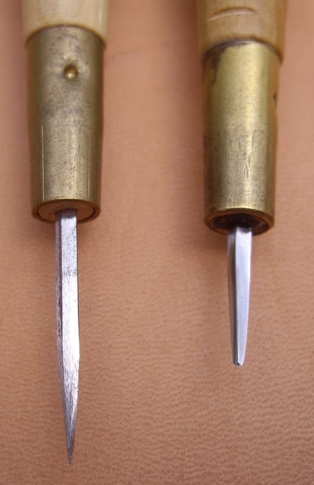 Comparaison alêne neuve et alêne de maroquinerie