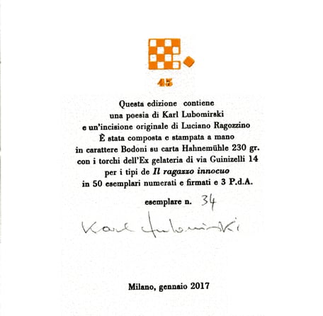 colophon numerato e firmato