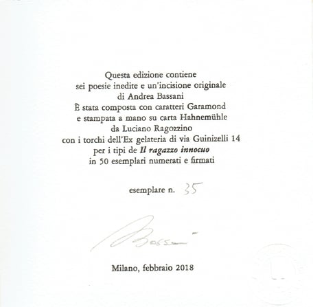 colophon numerato e firmato