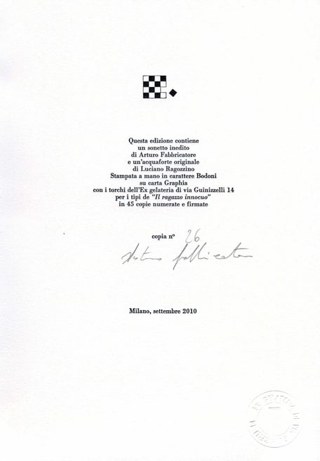 colophon numerato e firmato 