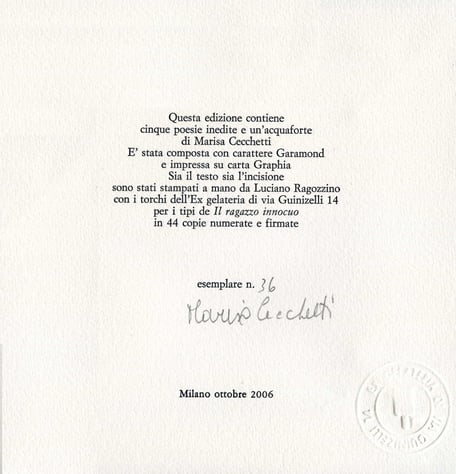 colophon numerato e firmato