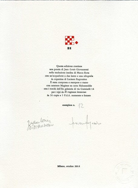 colophon numerato e firmato