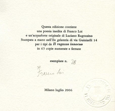 colophon numerato e firmato 