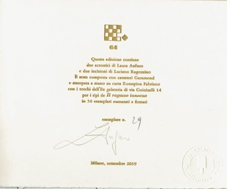 colophon numerato e firmato