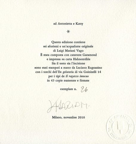 colophon numerato e firmato