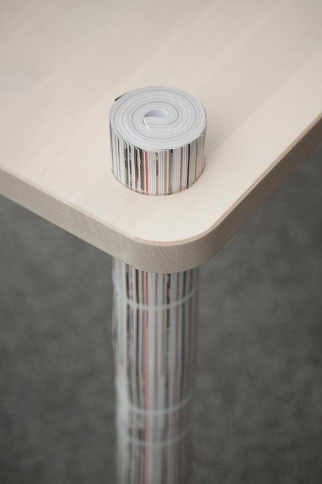 BEST BEFORE TABLE - IKEA Hacked by Lucas & Lucas - Table legs made of rolled up IKEA catalogues, connected with free IKEA pencils