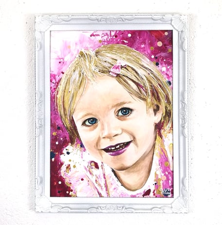 Kinderporträt mit Acrylfarben gemalt auf Spezialpapier