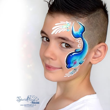 Kinderschminken_Vorlagen; Schminkfarben_kaufen_Schweiz; Kinderschminken_Kurse; Svetlana_Keller; Ballonmodellieren; Ballonmodellage; Airbrush_Tattoos; einfach; Delfin