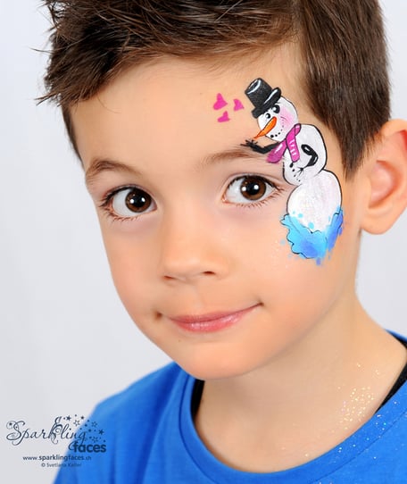 Kinderschminken_Vorlagen; Schminkfarben_kaufen_Schweiz; Kinderschminken_Kurse; einfach; Schneemann
