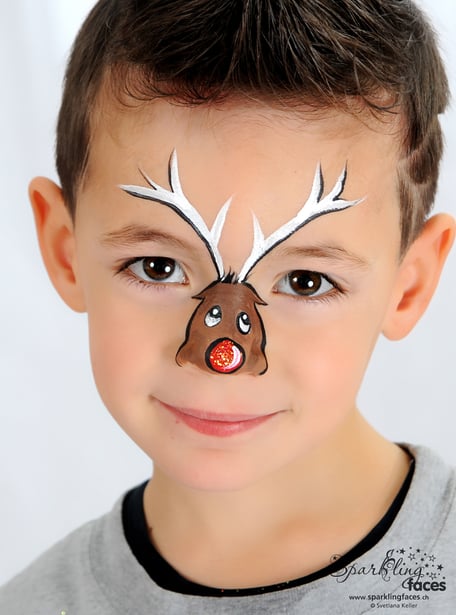 Kinderschminken_Vorlagen; Schminkfarben_kaufen_Schweiz; Kinderschminken_Kurse; einfach; Rentier