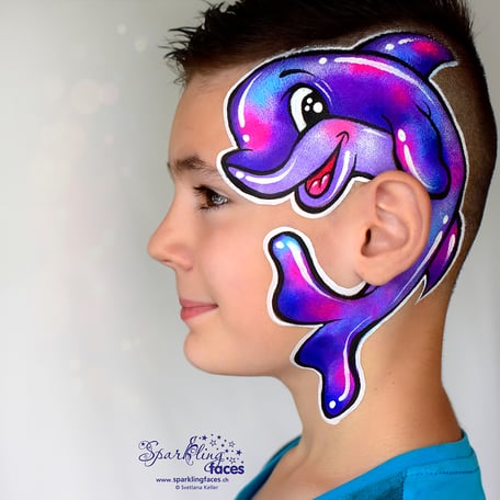 Kinderschminken_Vorlagen; Schminkfarben_kaufen_Schweiz; Kinderschminken_Kurse; Svetlana_Keller; Ballonmodellieren; Ballonmodellage; Airbrush_Tattoos; einfach; Delfin