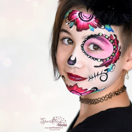 Kinderschminken_Vorlagen; Schminkfarben_kaufen_Schweiz; Kinderschminken_Kurse; einfach; Sugar Skull