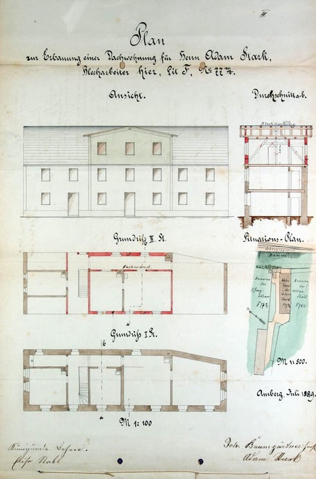 1889 Bauantrag Adam Stark zum Ausbau der Dachwohnung