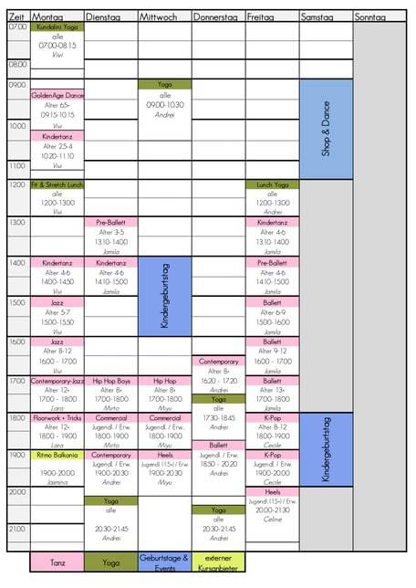 Tanzschule Dietlikon Hip Hop Ballett Jazz Heels Dance Contemporary Yoga Kreativer Kindertanz Kindergeburtstage Shop&Dance Ferienbetreuung