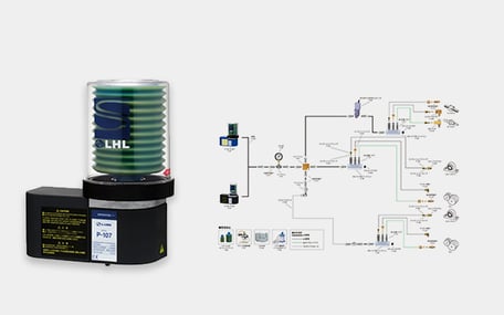 layout dei sistemi di lubrificazione centralizzata lube distribuiti da Mallardi Srl.