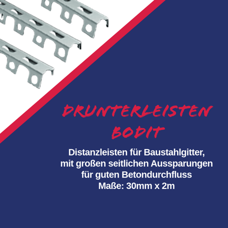Drunterleisten Bodit Distanzleisten für Baustahlgitter für guten Betondurchfluss 30mm x 2m Mönchhof
