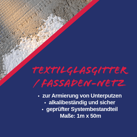 Textilglasgitter  Fassadennetz Armierung für Unterputz 50m² Lagerware Mönchhof Kirschner & Zechmeister 
