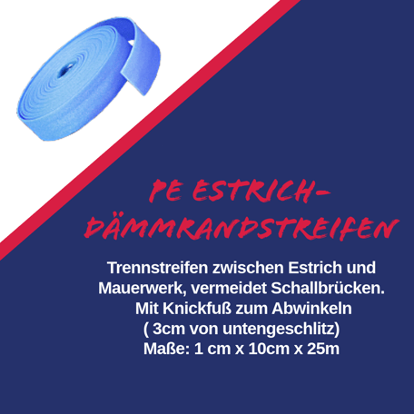 Estrichdämmstreifen Trennstreifen zwischen Estrich und Meuerwerk vermeidet Schallbrücken 25m Lagerware Mönchhof