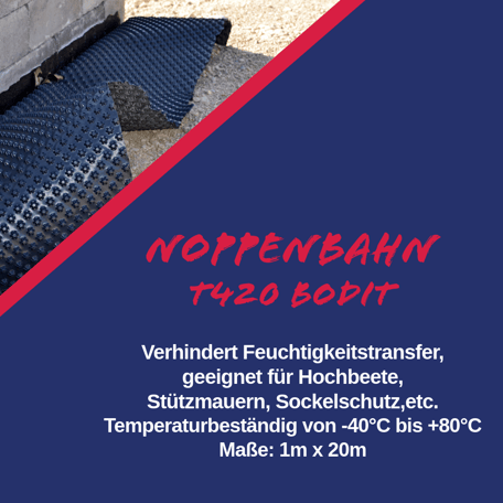 Noppenbahn Hochbeet Stützmauer Sockelschutz 20m gegen Feuchtigkeitstransfer Mauerschutz Mönchhof