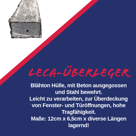 Leca-Überleger Blähton Hülle mit Beton ausgegossen und Stahl bewehrt leicht zu verarbeiten hohe Tragfähigkeit 12cm x 
