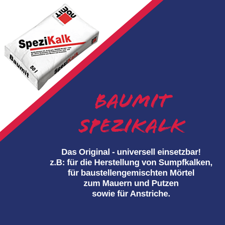 Baumit Spezikalk 50l Sackware Lagerware Baustoffe Mörtel Sumpfkalk Kirschner & Zechmeister 