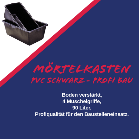Mörtelkasten PVC schwarz Profi Bau Boden verstärkt 4 Muschelgriffe 90Liter Mönchhof