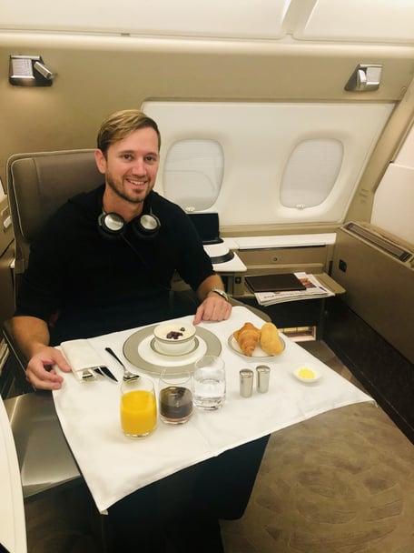 Frühstück in der First Class Suite A380, Singapore Airlines
