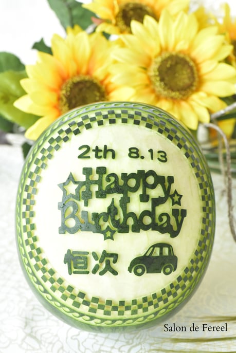 カービング　スイカ　メロン　教室　フルーツ　彫刻　大阪　オーダー　習い事　誕生日プレゼント　結婚式　カッティング　ソープ　似顔絵　お供え