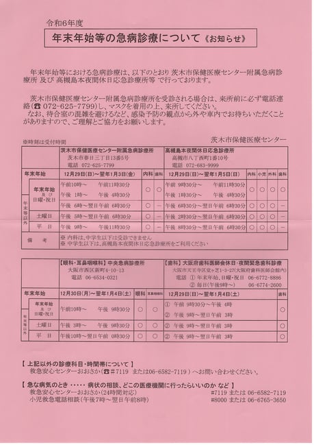 茨木市急病診療所 永井歯科医院 令和７年元旦