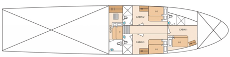 Lower deck cabin overview plan - Galapagos Shark Diving