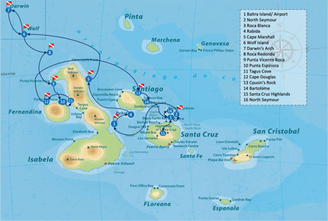 Galapagos Shark Diving - Special 15 day Itinerary map