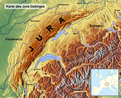 Juragebirte auf Karte https://de.wikipedia.org/wiki/Jura_%28Gebirge%29#/media/Datei:Jura_TopoMap.png