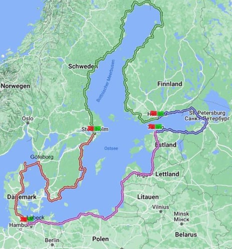 Die Ostseeumrundung auf einen Blick (ohne den blauen Teil und Kaliningrad)
