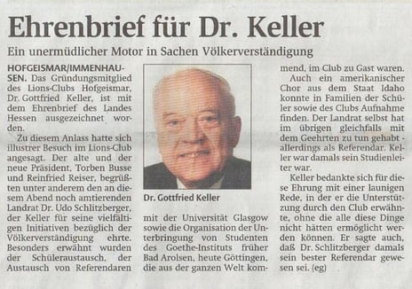 Ehrenbrief für LF Keller