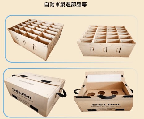 自動車製造部品等もしっかり保護できる梱包・通い箱