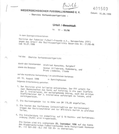 (Auszug aus der Urteilsbegründung des Obersten Verbandssportgerichts)