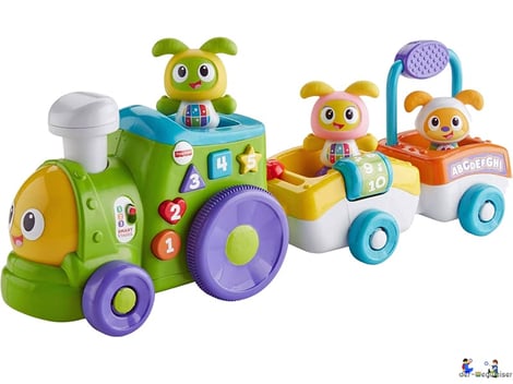 Im Paket Fisher-Price ist eine Lok mit zwei Wagen, mit den Figuren BeatBo, BeatBelle und Beatbello enthalten. 
