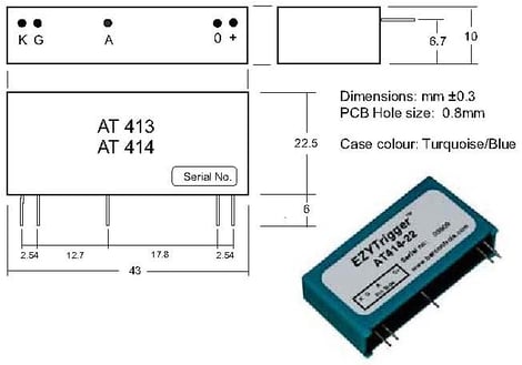 The SCR / Thyristor Trigger Unit AT414 with signal input designed for optical fibre cable receiver device  specially for optical control of a single thyristor with up to 25m fibre-optic cable 