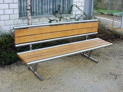 Parkbank Sitzbank Chromstahl Eichenholz