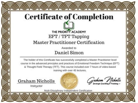 Zertifikat EFT/TFT Tapping Master Practitioner Daniel Simon