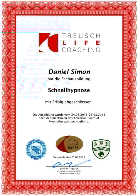 Zertifikat Schnellhypnose Daniel Simon