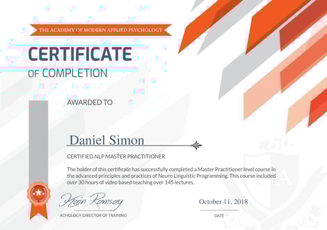 Zertifikat NLP Master Practitioner Daniel Simon